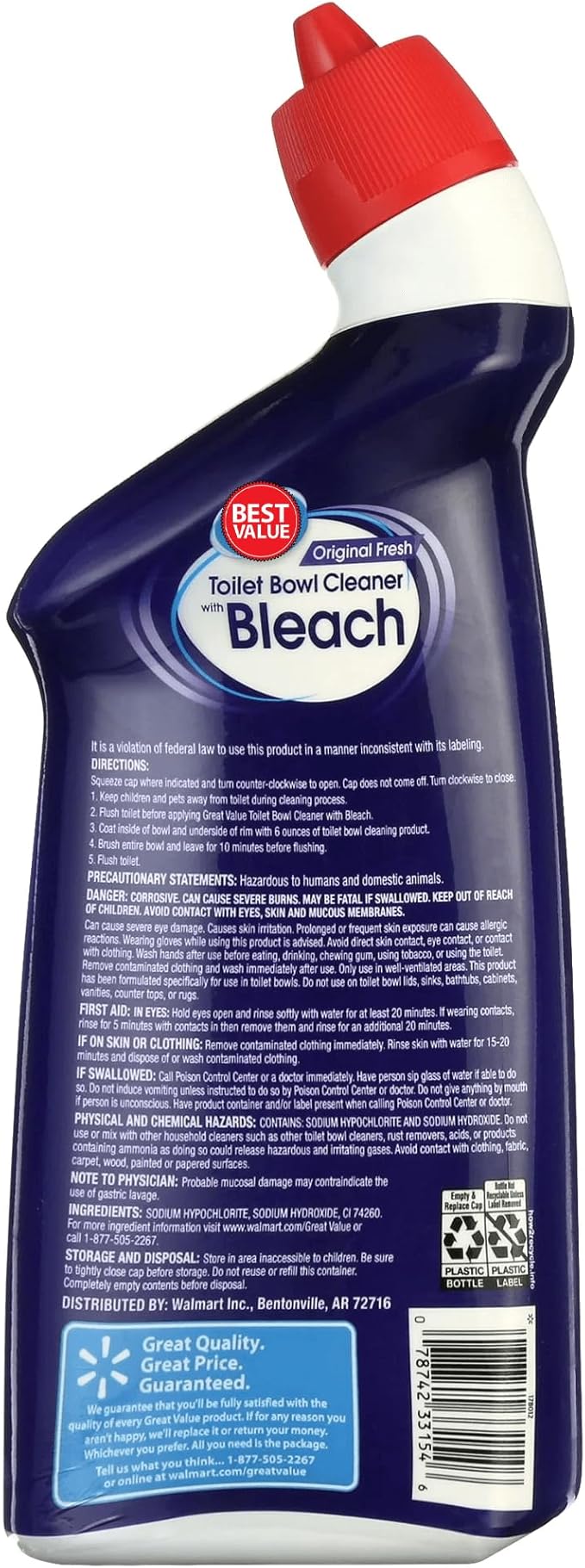 Toilet Bowl Cleaner Fresh Scent 24 Fl Oz (Pack of 2) Powerful Stain Remover Deep Clean Formula Limescale Rust Eliminator Deodorizing Bathroom Cleaner Septic Safe Toilet Cleaner
