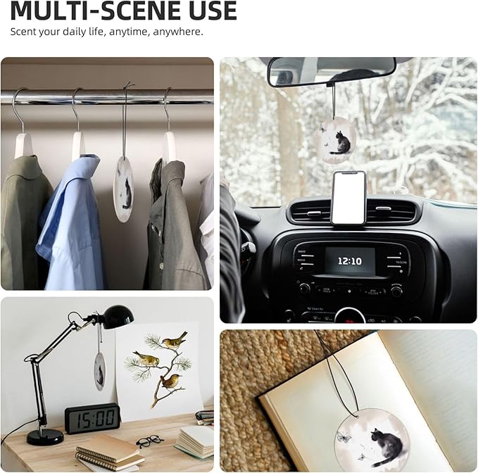 100 PCS Hanging Car Air Freshener Double Sided Funny Black Cat Automotive Interior Decor Kitten Butterflies Car Essentials for Women Men Lavender Scented