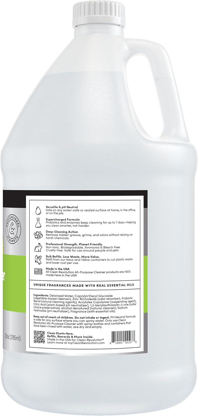Clean Revolution SuperCharged All Purpose Cleaner Refill with Smart Probiotic + Enzyme Complex Multi-Surface Kitchen Bathroom &amp Floor Cleaner Lily &amp Green Tea 128 Fl Oz
