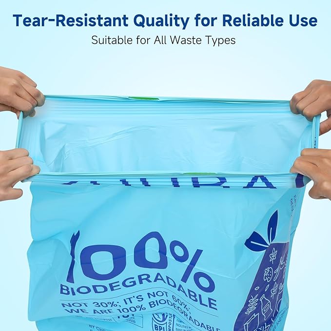 100% Home CompostableTall Kitchen Garbage Bag 13 Gallon Size Thickened 13 gallon Trash Bag Break Resistant Drawstring Closure Continuous Odor Control Blue Lavender Odor 90 bags