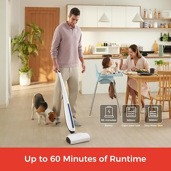 Hizero Cordless Hard Floor Cleaner F500 60 Mins Runtime Self-Cleaning Wet Dry All-in-One Bionic Mop Ideal for Hardwood Vinyl Tile Laminate and More