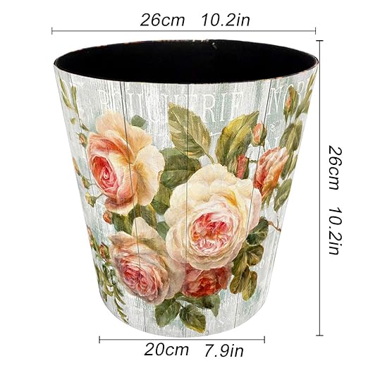 10L Wastebasket Retro Decorative Trash Can Waterproof PU Leather Wastebasket Without Lid for Kitchen Office Living Room Bedroom