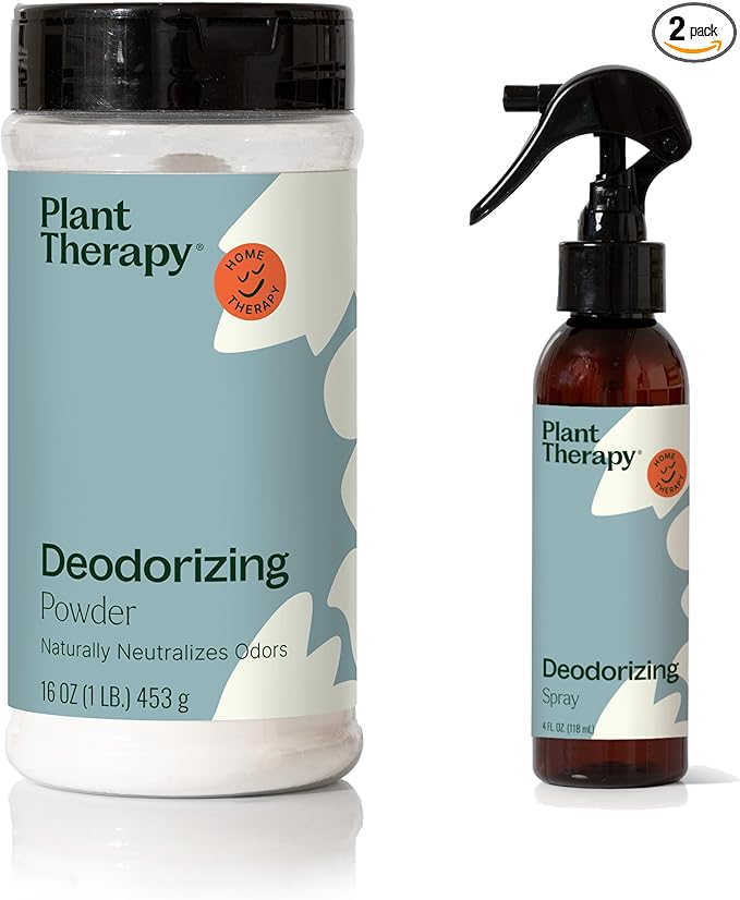 Plant Therapy Deodorizing Powder 16 oz &amp Deodorizing Room Spray 4 oz Quick On-The-Go Freshness Safe &amp Gentle for Everyday Use Free from Harsh Chemicals &amp Synthetic Fragrances