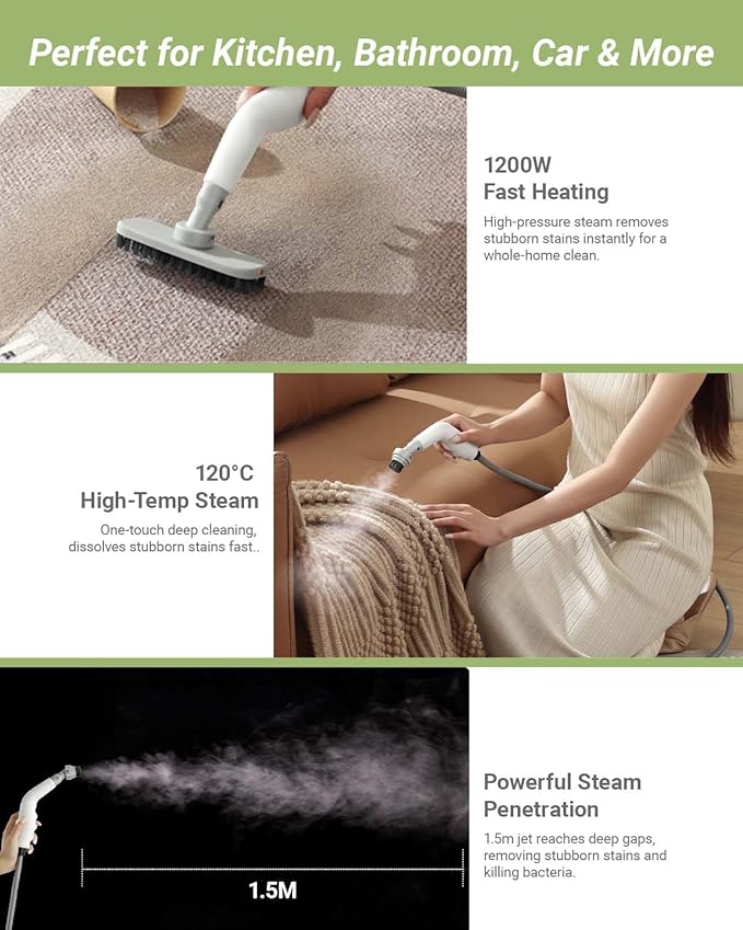 Handheld Steam Cleaner Portable High Pressure Steamer for Home Kitchen Bathroom Car Detailing Tile Floors Upholstery Cleaning 29oz Tank Includes 6 Accessories