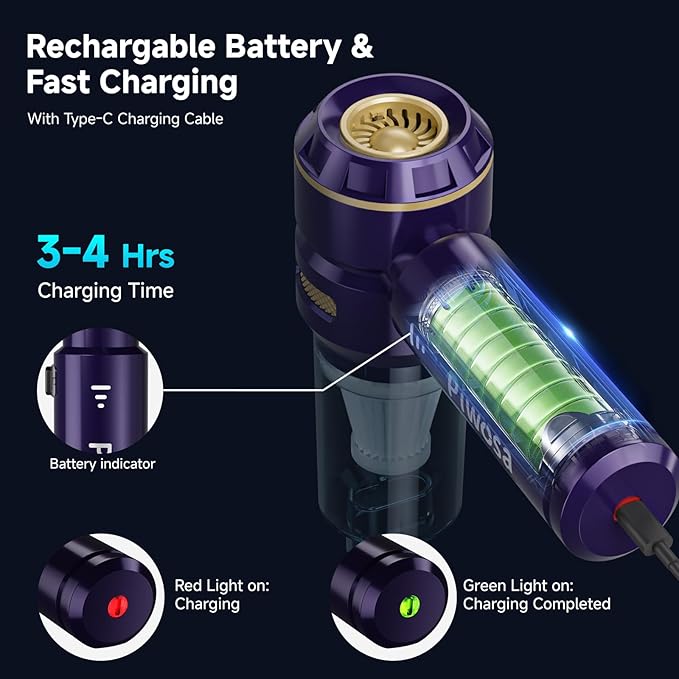 Handheld Vacuum Cordless Car Vacuum Cleaner with High Power Strong Suction Compressed Air Dusters with LED Light Mini Portable Hand Vacuum Blower for Home Pet (Navy)