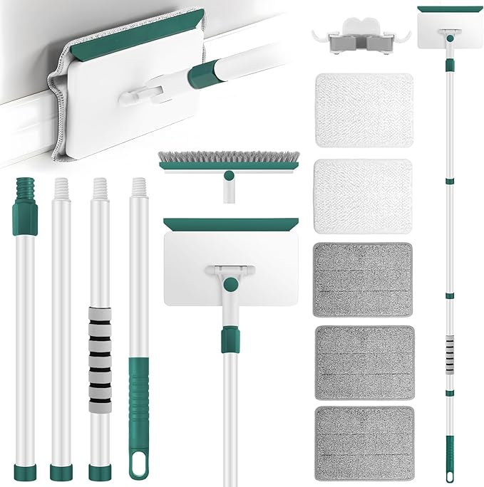 Baseboard Cleaner Tool with Handle 60 Extendable Long Handle Baseboard Cleaner with 5 Reusable Pads for Baseboards Cleaning Ceiling Wall Floor Bathroom Kitchen