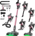 Cordless Vacuum Cleaner 10 in 1 Stick Vacuum with Powerful Suction Hose Green LED Light Anti-Tangle Brush Lightweight Rechargeable Vacuum Cleaner for Home Hardwood Floors Carpets Pet HairPink