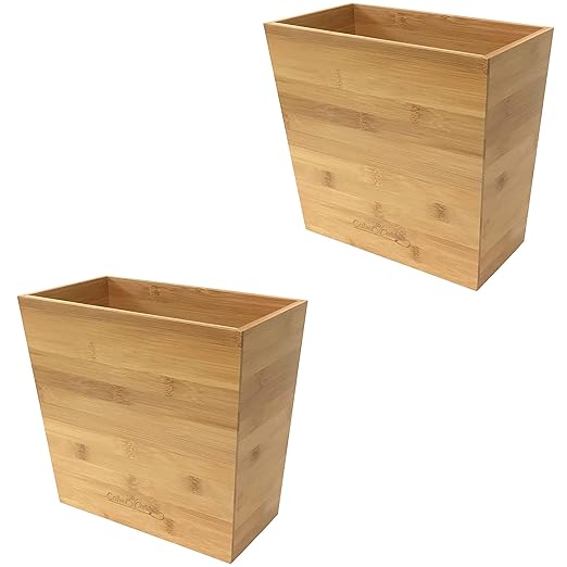 Bamboo Waste Basket Set of 2 Waste Baskets for Bathroom Waste Basket for Office Bathroom Trash Can Bedroom Trash Can Trash Can Small Wastebasket Bamboo Decor (2 106 x 5.75 x 10)
