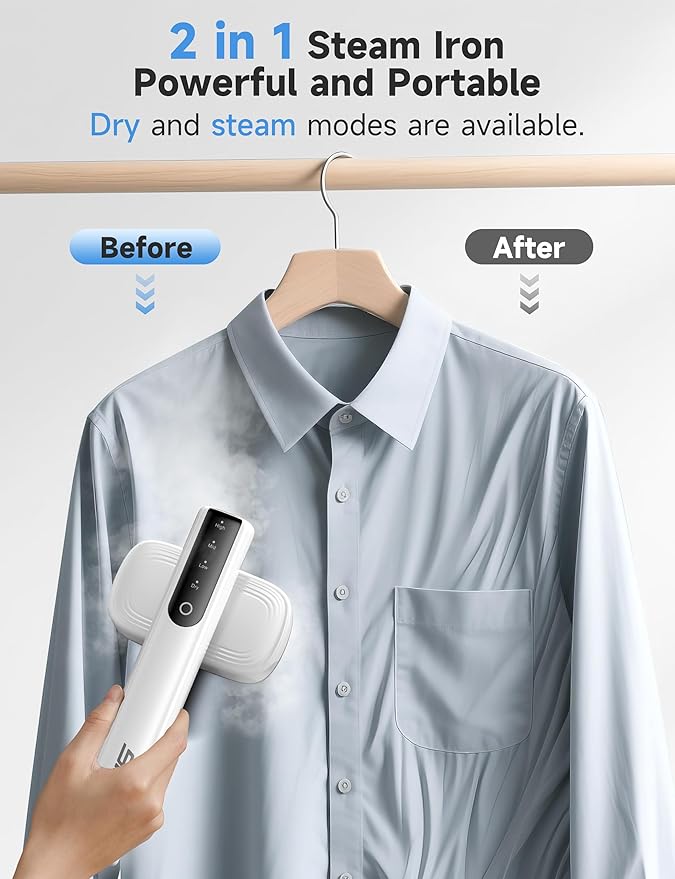 Steamer for Clothes 2-in-1 Travel Steamer &amp Iron for Clothes Portable Handheld Garment Steamer 15s Fast Heat-up 1200W Large Ceramic Heat Panel Quick Wrinkle Removal Travel &amp Home Use