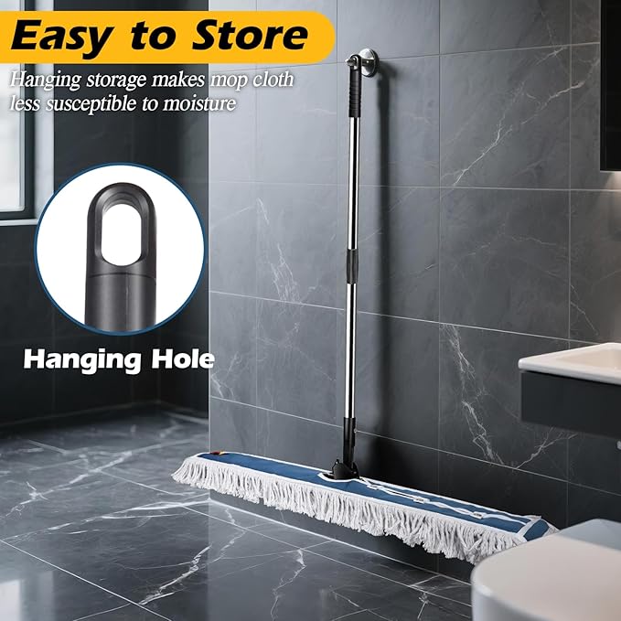 42 Commercial MopMASTERTOP Heavy Duty Dust Floor Mop with 52 Long HandleLarge Industrial Wet Dry MopsSweeper Broom for Hardwood Tile LaminateGarageSchoolMall - 1 Cotton &amp 1 Microfiber Pa