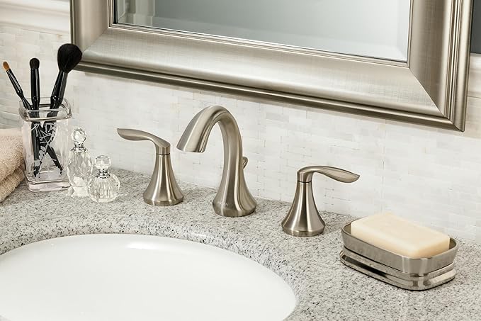 Moen Eva Brushed Nickel Two-Handle High Arc Widespread Bathroom Sink Faucet for 3-Hole Setups with Valve Included TV6420BN