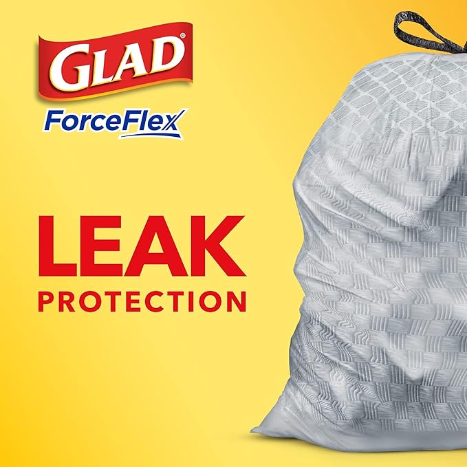 Glad ForceFlex Tall Kitchen Drawstring Trash Bags - OdorShield - 13 gal Capacity - 23.74 Width x 24.88 Length - 0.72 m
