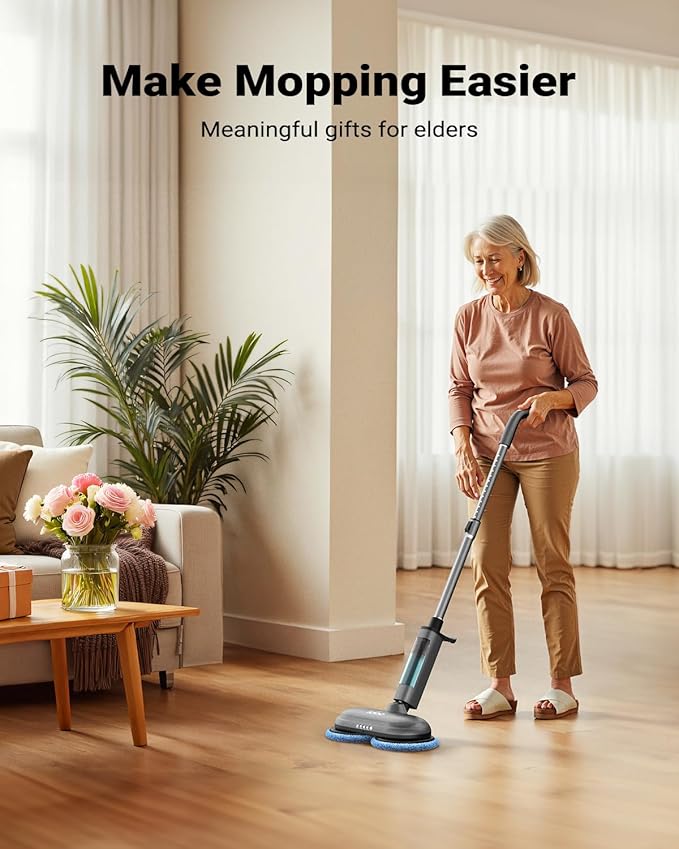 iDOO Cordless Electric Mop Rechargeable Spin Mop with Water Spray &amp LED Headlight Quiet Self Propelled Floor Cleaner Washable Pads &amp 350ml Water Tank Lightweight Floor Scrubber for All Flo