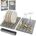 Large Foldable Stone Dish Drying Mat – Diatomaceous Earth 2 Pack (12x16 Each) or 24x16 Combined – Fast Dry Anti-Slip Pad Sanding Tool &amp Instruction Manual for Kitchen and Bathroom Dark Gra