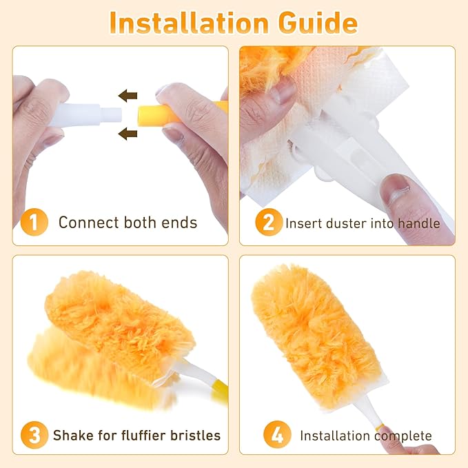 360° Duster Refills Kit for Swiffer Duster 25 Pack &amp 1 Handle Multi-Surface Dusters with 4X Microfibers. Efficient Duster Kit for Cleaning Pet Hair Home Office Blinds Furniture and More