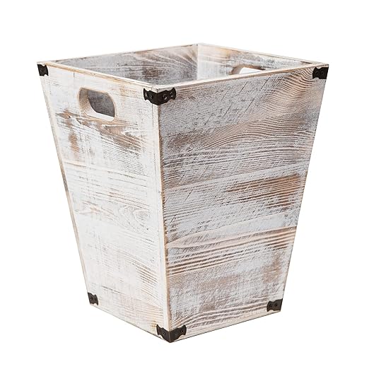 VERGOODR Farmhouse Style Wooden Square Trash Can with Cutout Handles Decorative Metal Wastebaskets for BedroomLiving Room Bathroom &amp OfficeWaste Bin Trash bin