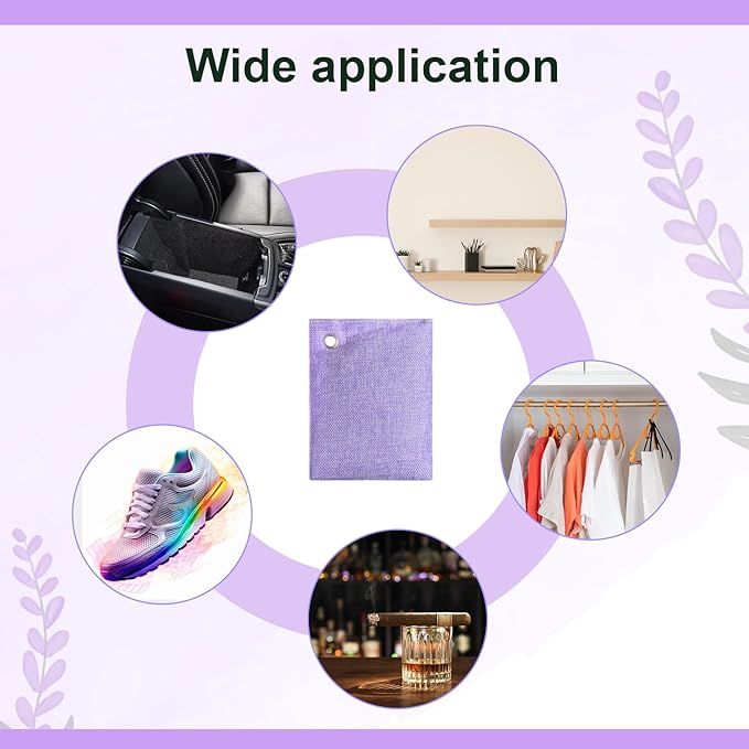 Nuanchu 24 Pcs Activated Charcoal Odor Absorber 50g/100g/200g Air Purifying Bamboo Charcoal Bags Natural Shoe Odor Absorber Deodorizer Absorbers for Fresh Car Home Closet Pet Basement Smell(Purple)