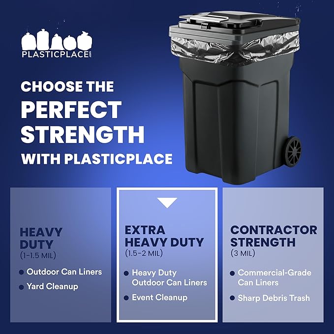 Plasticplace 64-65 Gallon Trash Can Liners for Toter │ 2.0 Mil │ Black Heavy Duty Garbage Bags │ 50” x 60” (50 Count)