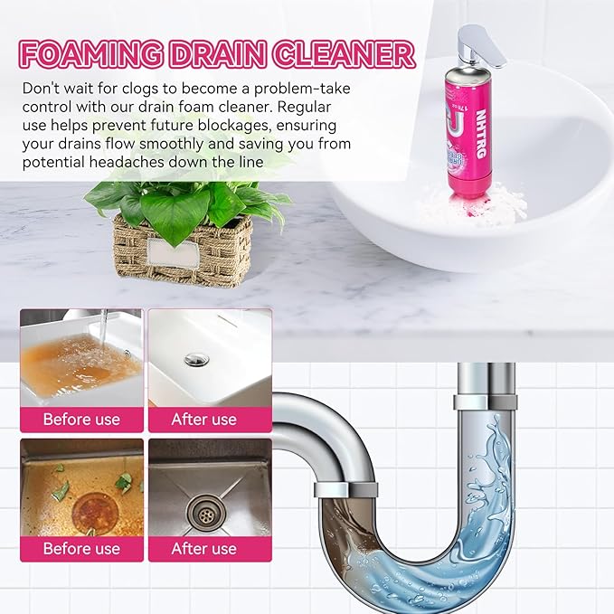 Foaming Drain Cleaner Sink Cleaner and Deodorizer Drain Clog Remover for Kitchen Sinks Tubs Shower Drains (2 Pcs)