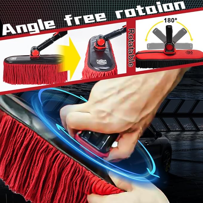2In1|2MOPS(Car Wash Brush Mop*1 &amp Car Duster Mop*1) with 1 Long Handle|Microfiber Car Brushes for Washing ExteriorCar Wash Accessories Scratch FreeCar Wash Mop for Rv Truck Boat