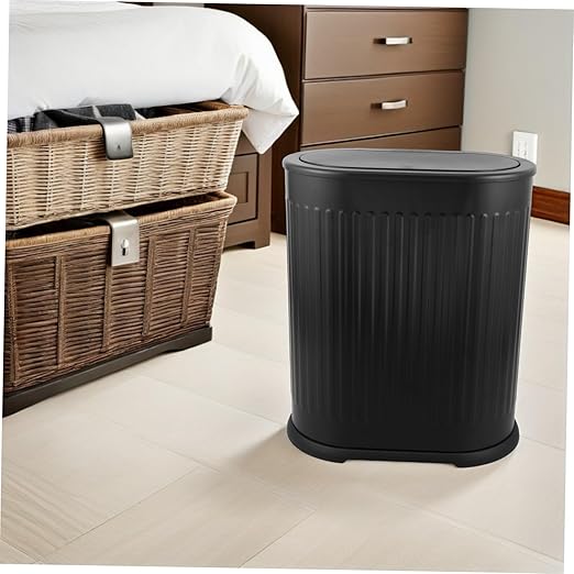 Bathroom Trash Can with Press Top Lid Compact Garbage Bin for Narrow Spaces Stylish Plastic Wastebasket for Toilet Bedroom Kitchen Living Use