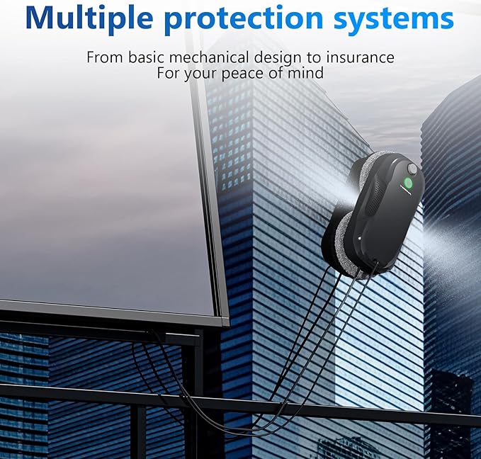 Tosima W5 Window Cleaning Robot Dual Direction Auto-Spray Smart Window Cleaner with Triple Safety System Smart Navigation Remote Control for All Smooth Surfaces with 8 Rags Black