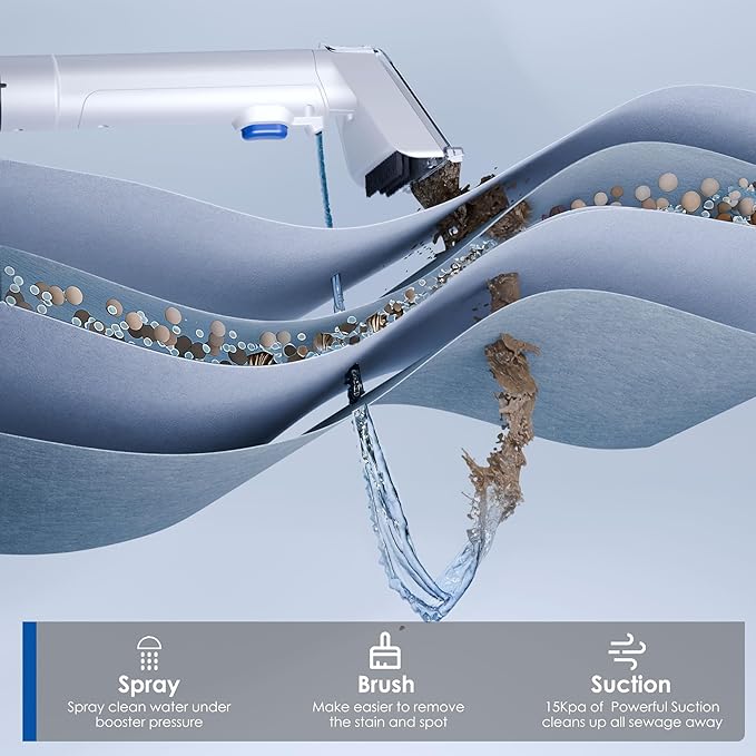 Portable Upholstery and Carpet Cleaner Machine 15Kpa Spot Cleaner Deep Cleans Pet Stains Couch Cleaner with 3 Tools and Self-Cleaning System for Area Rugs Furniture Stair Car Blue