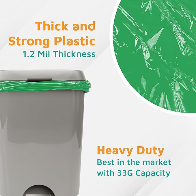 PlasticMill Heavy Duty Trash Bags - Green Garbage Bags - Plastic Trash Bags - Tall Trash Bags Trash Can Liners - 33-Gallon Large Kitchen Trash Bags 1.2 Mil 33x39 (100-Count)