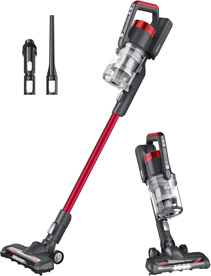 Eureka Lightweight Cordless Stick Vacuum Cleaner Convenient for Hard Floors Rechargeable Handheld Vacuum Cleaner Portable with Powerful Motor Efficient Suction RapidClean Pro NEC186 Rose Red