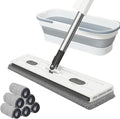 2025 New Large Flat Mop with 6 Reusable Mop Head Dry and Wet Flat Mop and Bucket Set Adjustable Handle Self Wringing Flat Mops 360 Rotation Flat Mop (White with 6pcs Mop Head)