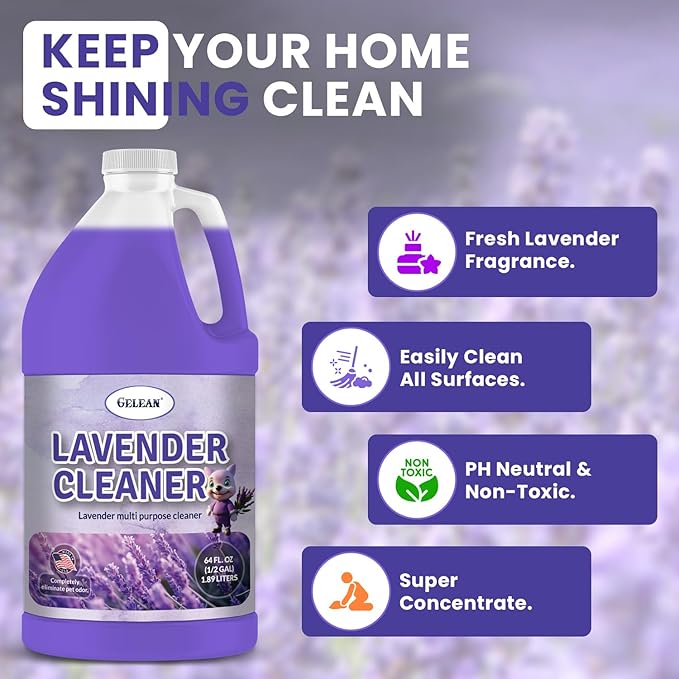 Multi Purpose Cleaner Pet Odor eliminator 64oz - Concentrate MAKES 32 GALLON - MADE IN USA- pH Neutral - Strong Floor Cleaner Odor eliminator - Stain Remover Cleaner &amp Deodorant (64 Fl Oz Lavende