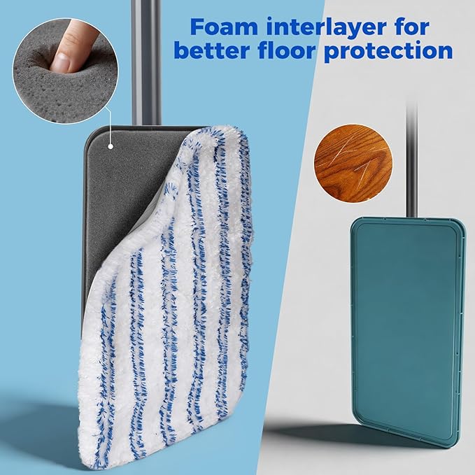 Masthome Extra Large Microfiber Mop for Floor Cleaning 16“ Flat Mop with 5 Pad for Wet &amp Dry Use Dust Mop for Hardwood Laminate Tile Ceramic 1 Cleaning Scraper Included-Blue