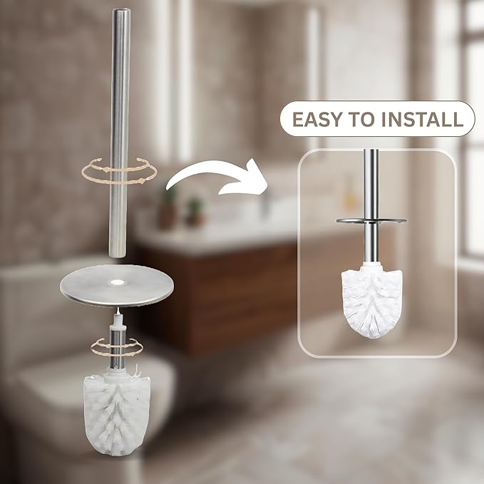 Escenzy Modern Toilet Brush and Holder Set | Natural Shell Mosaic Glass | Non-Rustic Stainless Steel | Practical &amp Decorative Toilet Bowl Brush and Holder | Luxury Bathroom Accessories