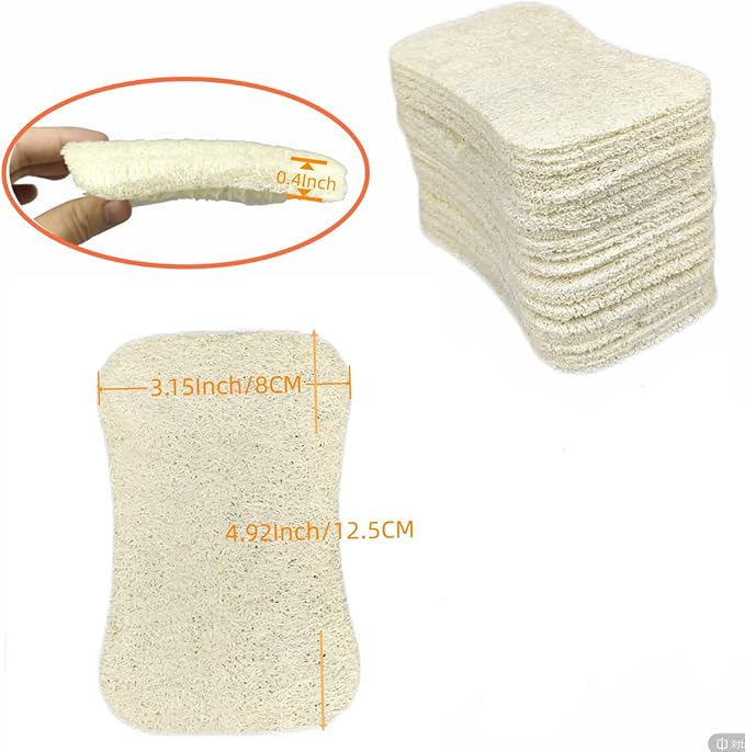50 Pack Natural Loofah Dish Sponge Multipurpose Non-Scratch Luffa Kitchen Scrub Pad for Cleaning Kitchen Bathroom and Household