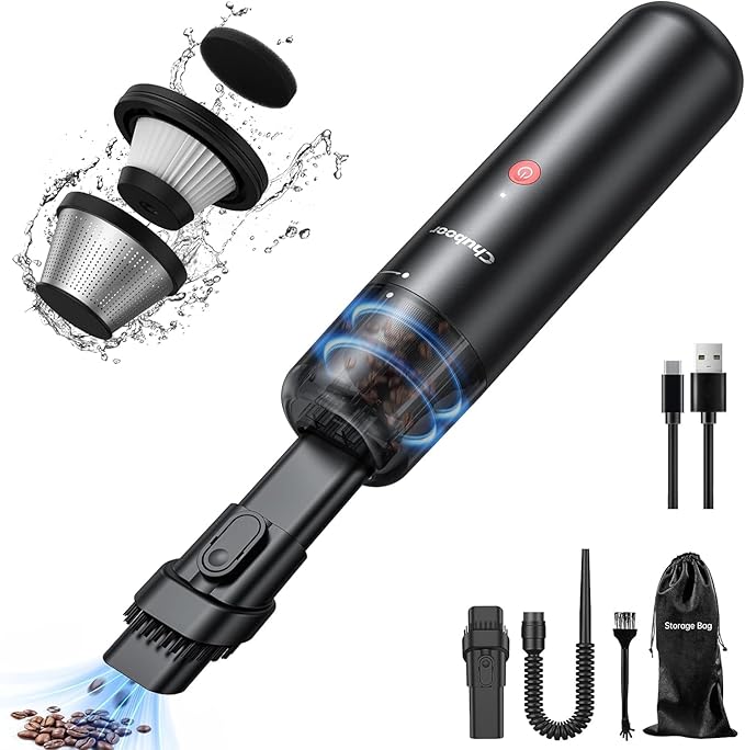 Chuboor Mini Vacuum Powerful Cordless Rechargeable Hand Held Vacuum for Dust Sand Crumbs - Ultra-Light Portable for Home Car - Black