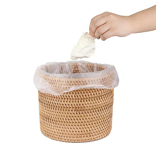 Sumnacon Mini Wicker Trash Can Cute Round Waste Basket for Bedroom Desktop Natural Rattan Trash Can for BathroomOfficeKitchen Versatile Woven Trash Cans for Paper WastePlantFlower