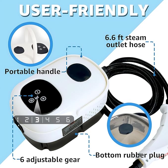 Steam Cleaner 2500W Portable Steamer for Cleaning with 11pcs Accessories 6-Level Adjustable 15s Heat-Up Handheld Steam Cleaner for Home Tile Grease Grout Car Detailing (White)