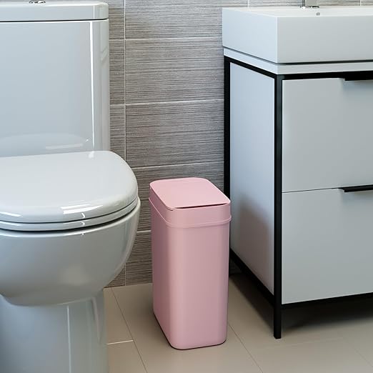 iTouchless 3 Gallon Sensor Pink Bathroom Trash Can 10 Liter Small Touchless Smart Slim Bedroom Garbage Waste Basket Bin with Motion Lid