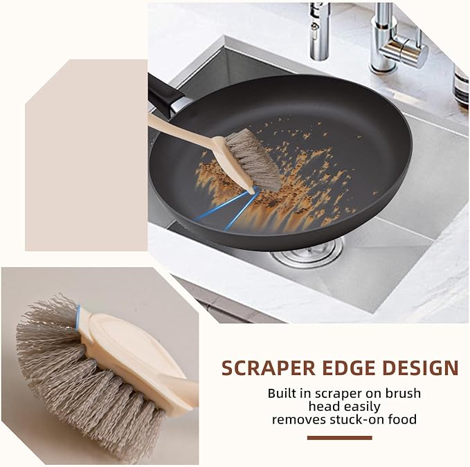 4-Pack Heavy Duty Scrub Brushes Set with Wooden Handles Triangle &amp Square Floor Scrubber Dish Brush Grout Cleaner for Kitchen Bathroom Tile Carpet &amp Stubborn Stains Removal