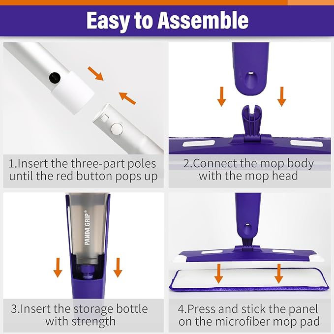 Mops for Floor Cleaning Wet and Dry Spray Mop with Refillable Spray Bottle and 3 Washable Microfiber Pads Home or Commercial Use Flat Mop for Hardwood Laminate Wood Ceramic Purple