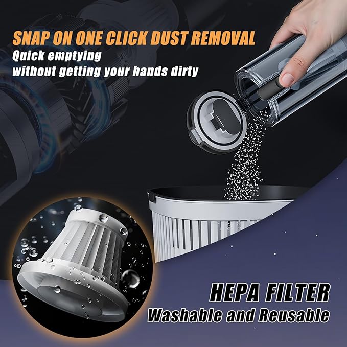 Handheld Car Vacuum Cordless Mini Vacuum Cleaner Rechargeable 16000Pa Hand Held Vacuum Cleaner Portable Small Vacuum with Multi-Nozzles Dust Duster for Car Home Office Pet (Black Gold)