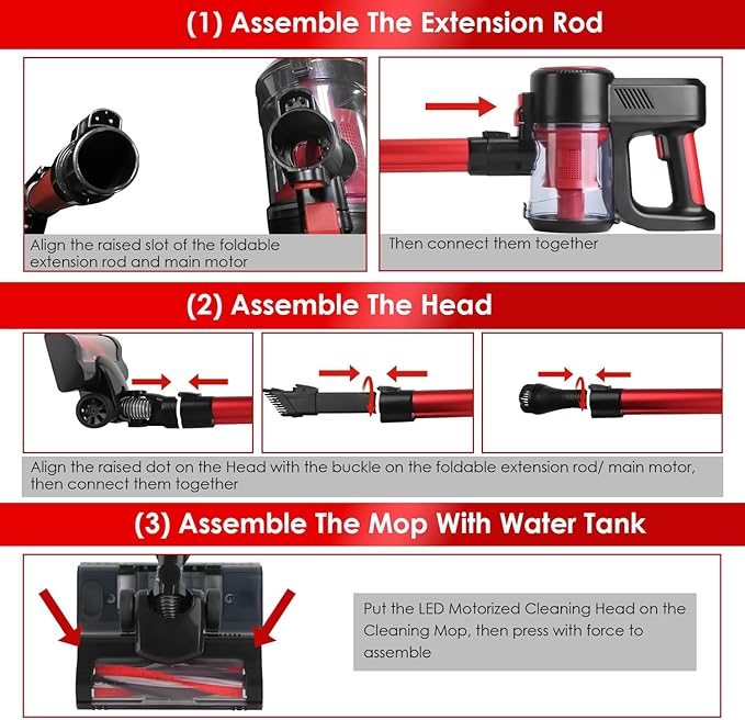 KOCASO Cordless Vacuum Cleaner - Powerful 12000PA Suction Lightweight Rechargeable Stick Vacuum 2 Adjustable Speeds 4 Versatile Cleaning Tools LED Light 180° Foldable Design for Home &amp Car Us