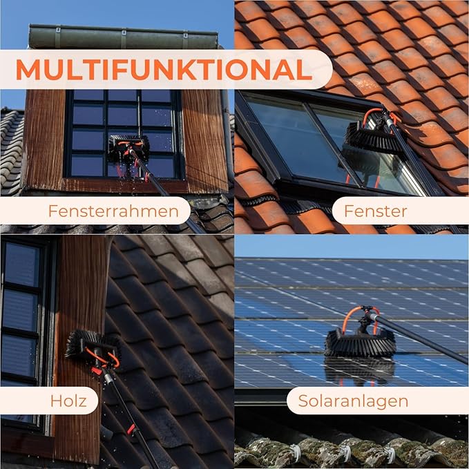 3.6-10.8M Window Cleaning Telescopic PoleWater Fed Extendable BrushSuitable for Cleaner Conservatory Roof Photovoltaic Panel Cleaning Extendable Solar Panel Roof Cleaning Tools (10.8M)