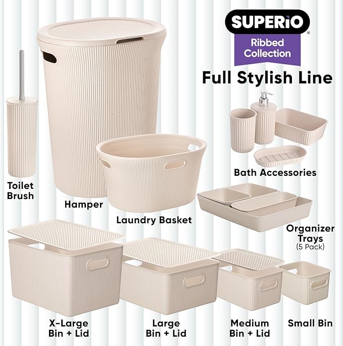 Eco-Friendly Decorative Plastic Toilet Bowl Brush and Holder Set (2 Pack) Cleaner Scrubber for Bathroom - Ribbed Design