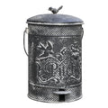 Farmhouse Garbage Can with Lid Indoor Outdoor Trash Can with Embossed Bird and Flowers PatternMetal Retro Kitchen Trash Can with Lid for Kitchen Room and Garden Decor (Black)