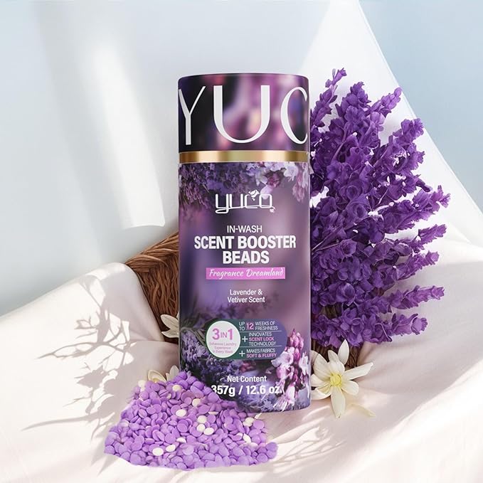 YUCO Scent Beads Laundry NaturalUltra-Concentrated Two-Color Laundry BeadsEffective Fabric DeodorizerSoftenStatic FreeMicrocapsule Tech Scent Lock Fresh Last 12Weeks(Lavender Amberwood12.6OZ)