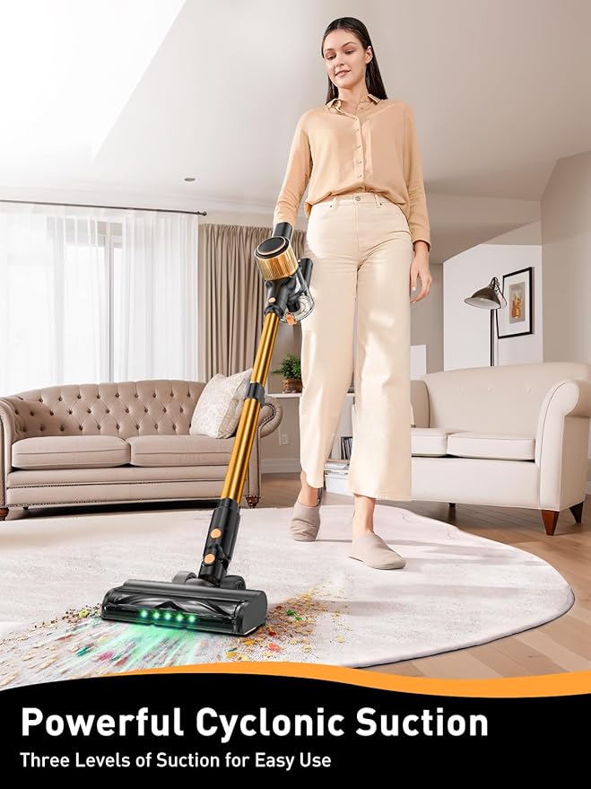 Cordless Vacuum Cleaner 40Kpa 8 in 1 Powerful Suction Lightweight Stick Vacuum Cleaner for Home LED Display 3 Suction Modes 45Mins Detachable Battery Vacuum for Hard Floor Carpet Pet Hairs