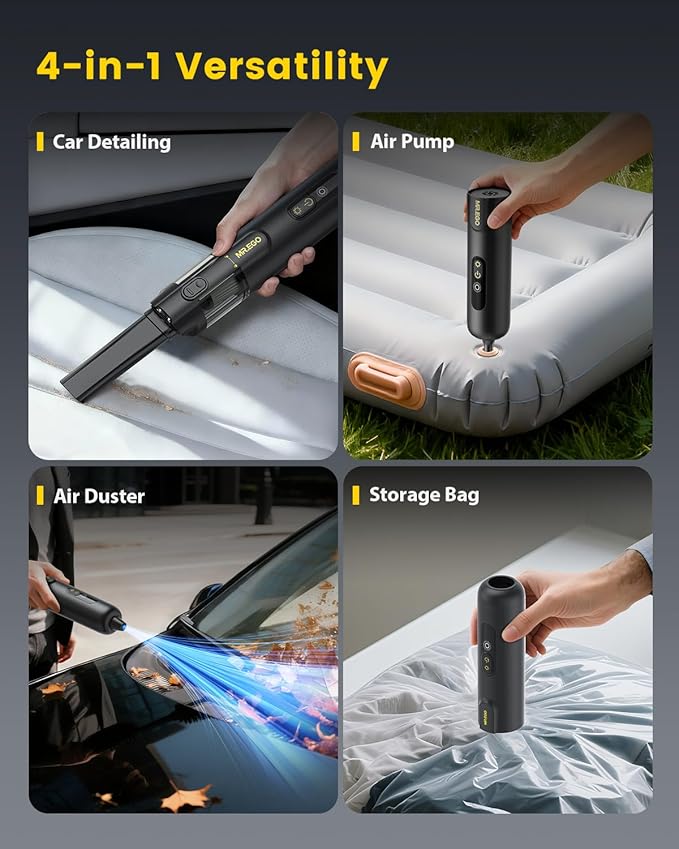 Mr.ego Car Vacuum Portable Cordless 20000Pa Mini Vacuum Cleaner &amp Air Duster 100000 RPM Brushless Motor Handheld Vacuum with LED Light and Multi-Nozzles for Car Home Office Pet (Black)