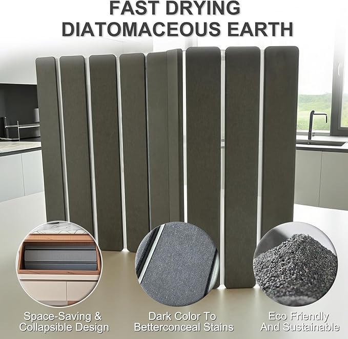 Dish Drying Mat Stone Drying Mat for Kitchen CounterLarge Foldable Diatomaceous Stone Dish Drying Mat Quick Dry Stone Mat for Kitchen Counter ( Dark Gray 24×16)