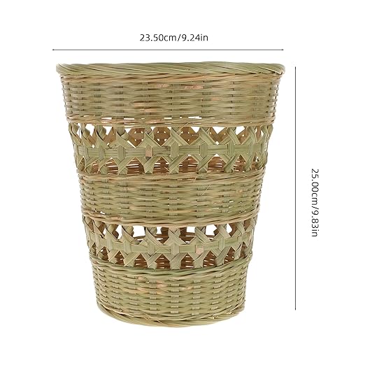 Woven Trash Can Handwoven Rubbish Basket Natural Wood Wastebasket Rustic Storage Basket for Bathroom Living Room Home Organization